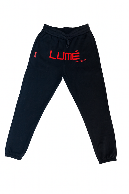 LUMÉ est 2025 Statement Track Pants – Black/Red Edition